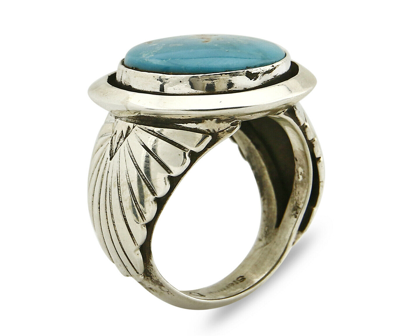 Navajo Ring .925 Silver Turquoise Handmade Signed Doug Zachary C.1980's