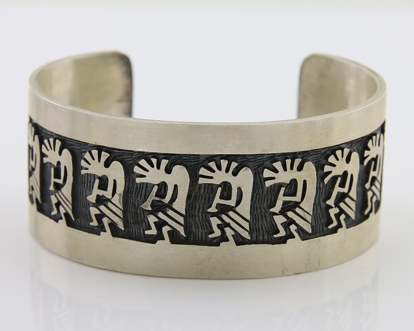 Hopi Kokpelli Overlay Cuff Bracelet Solid 925 Silver Native American Artist C80s