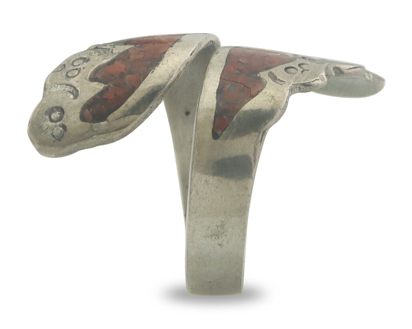 Navajo Ring 925 Silver Inlaid Natural Coral Native Artist C.80's Size 6.0