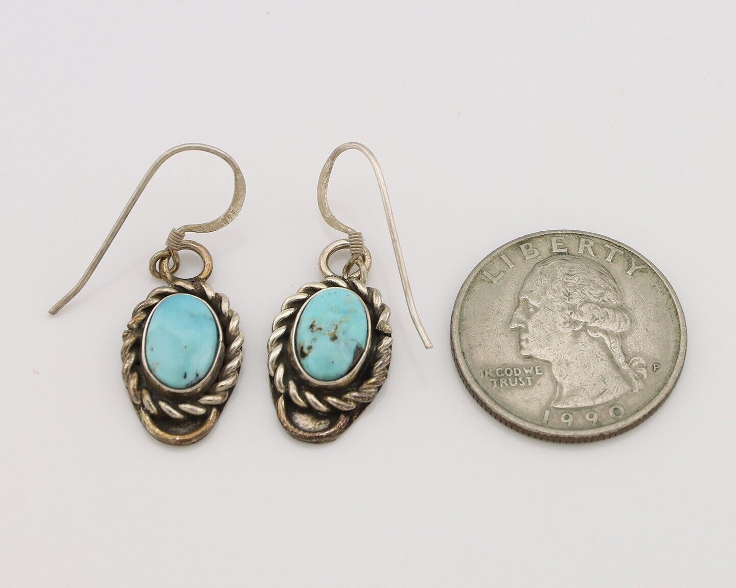 Navajo Earrings 925 Silver Natural Blue Turquoise Native American Artist C.80s