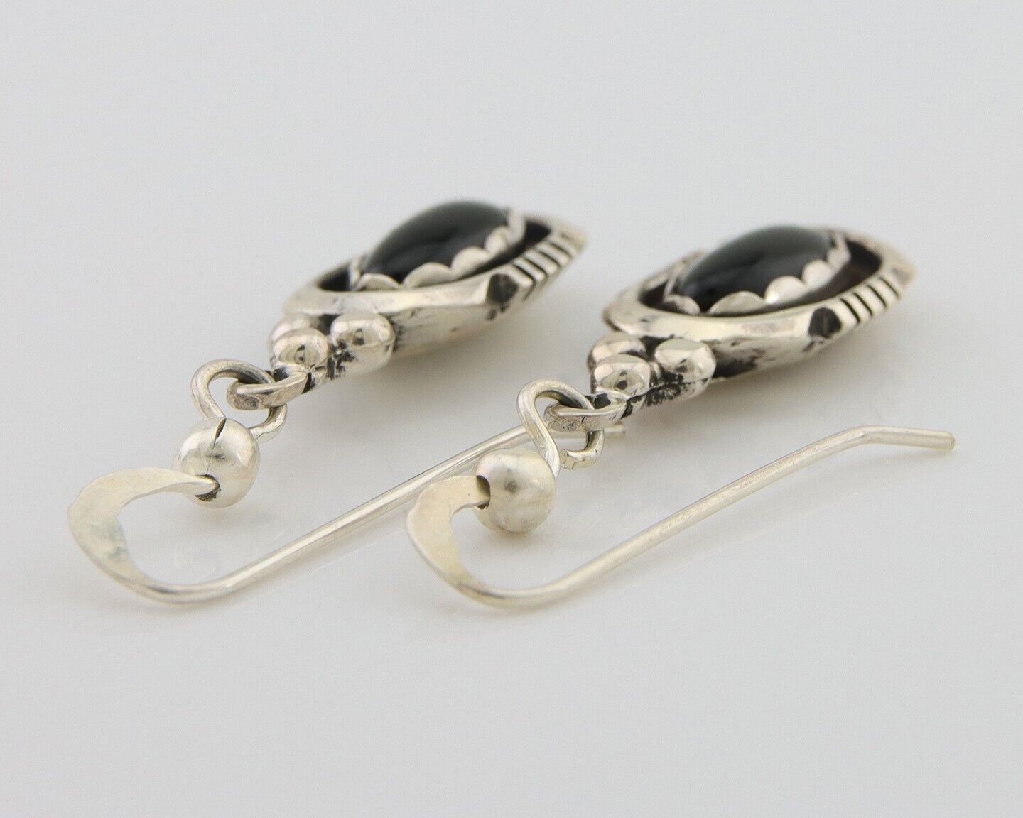 Navajo Dangle Earrings 925 Silver Natural Black Onyx Native American C.80's