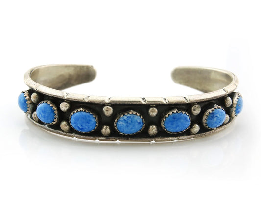 Navajo Cuff Bracelet Sterling Silver Natural Denim Lapis Vintage Handmade