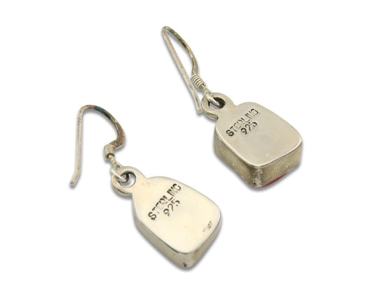 Navajo Earrings Sterling Silver Natural Red Coral Vintage Handmade Dangle