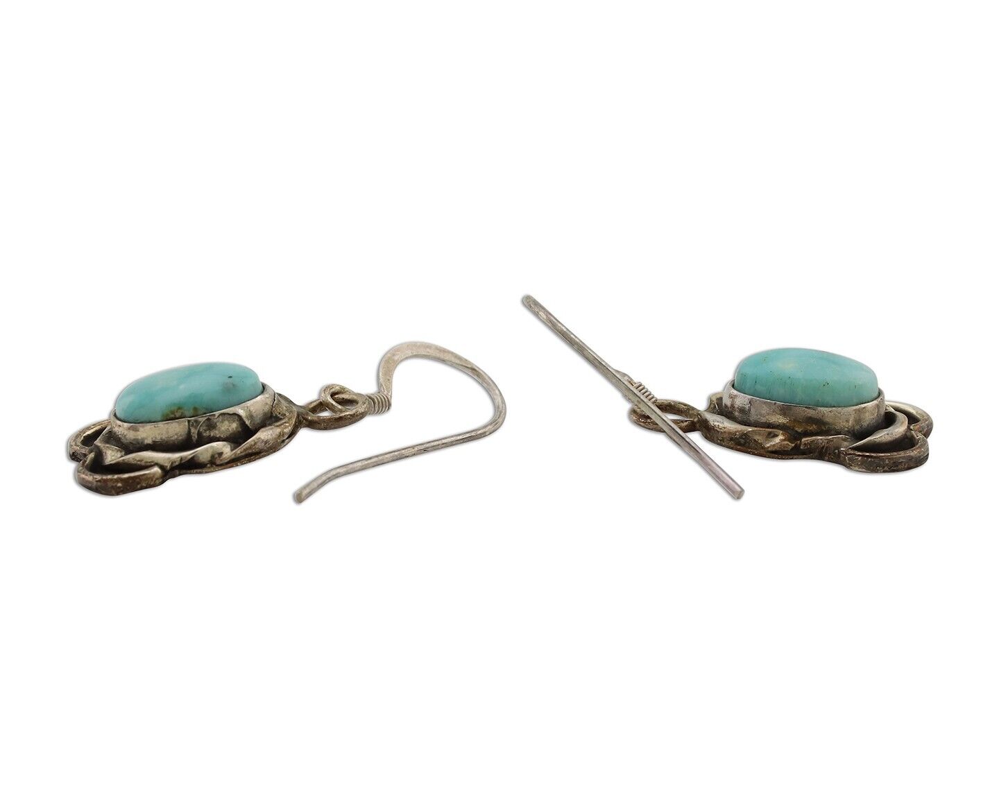 Navajo Earrings 925 Silver Natural Blue Turquoise Native American Artist C.80s