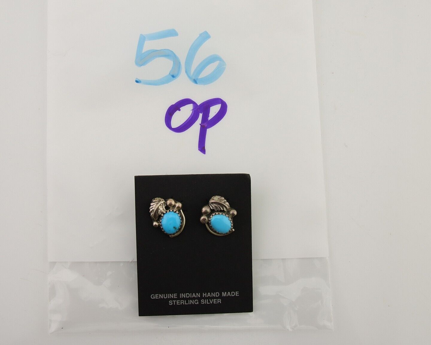 Navajo Handmade Earrings 925 Silver Blue Turquoise Artist Signed BJ C.80s