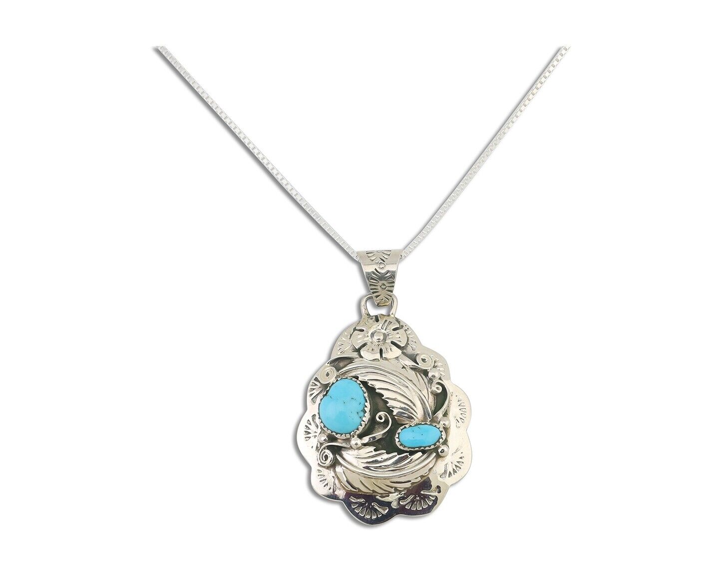 Navajo Necklace 925 Silver Turquoise Native Artist Signed Wilbert Benally C.80's