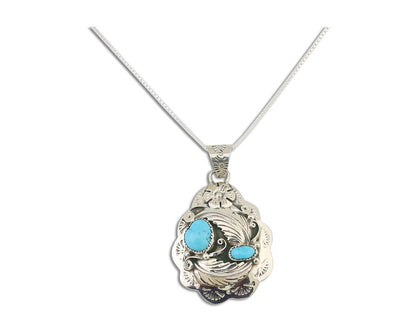 Navajo Necklace 925 Silver Turquoise Native Artist Signed Wilbert Benally C.80's