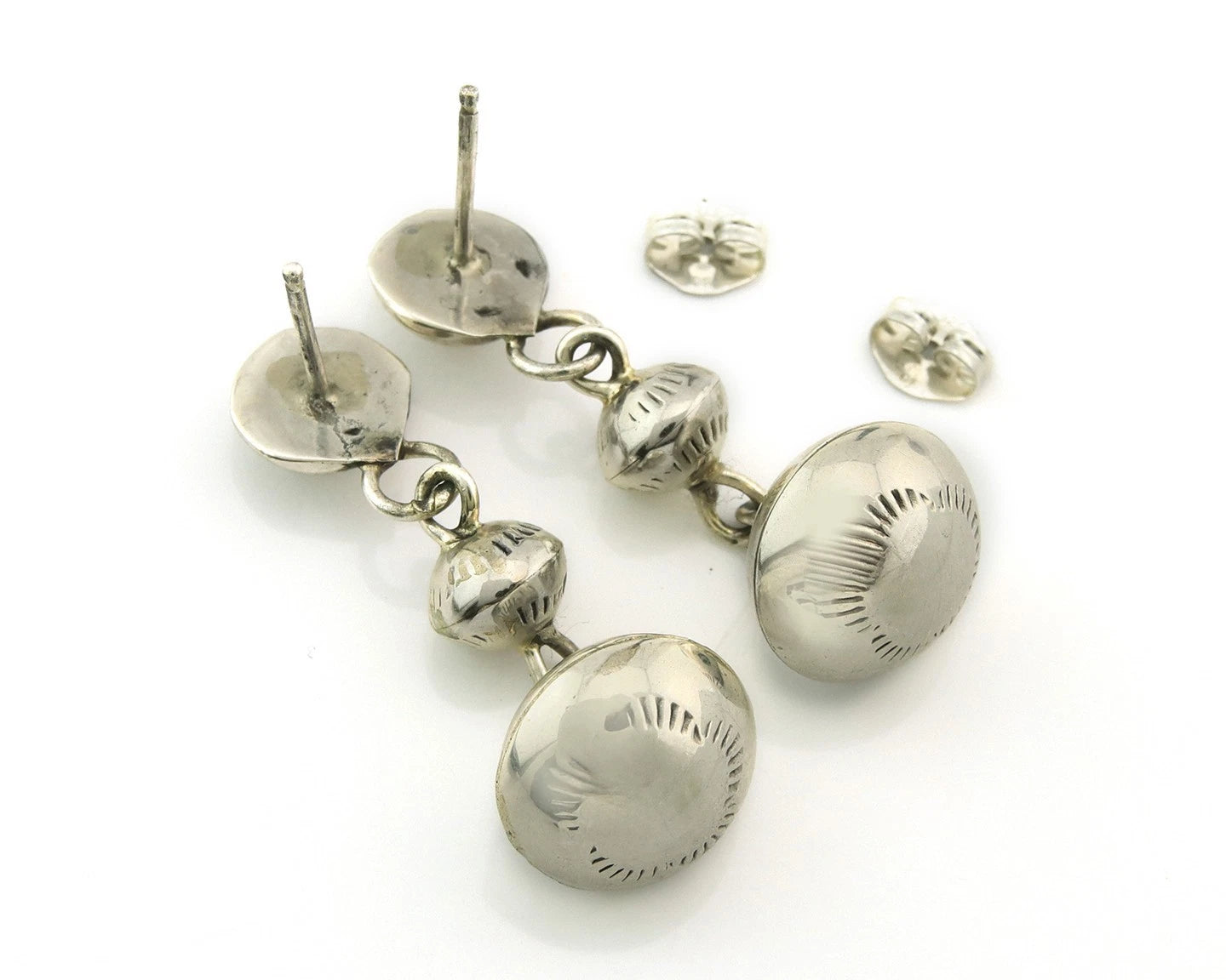Navajo Bead Earrings Sterling Silver Handmade Vintage Hand Stamped Native Artist