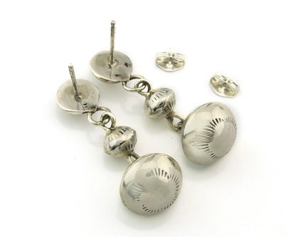 Navajo Bead Earrings Sterling Silver Handmade Vintage Hand Stamped Native Artist