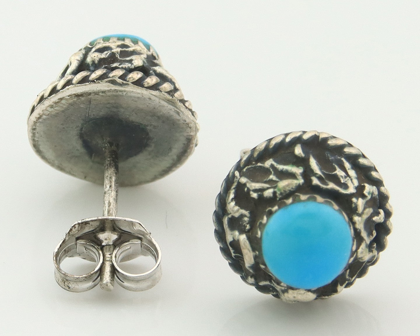 Navajo Earrings Sterling Silver Natural Turquoise Vintage Handmade