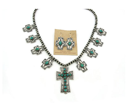 Navajo Cross Necklace Set Sterling Silver Turquoise Handmade Signed D Cadman