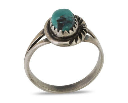 Navajo Ring 925 Silver Kingman Turquoise Native American Artist C.80's