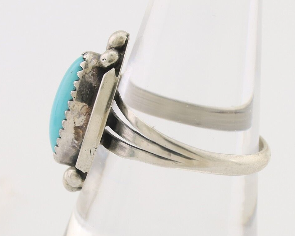 Navajo Ring 925 Silver Sleeping Beauty Turquoise Artist Signed SC C.80's