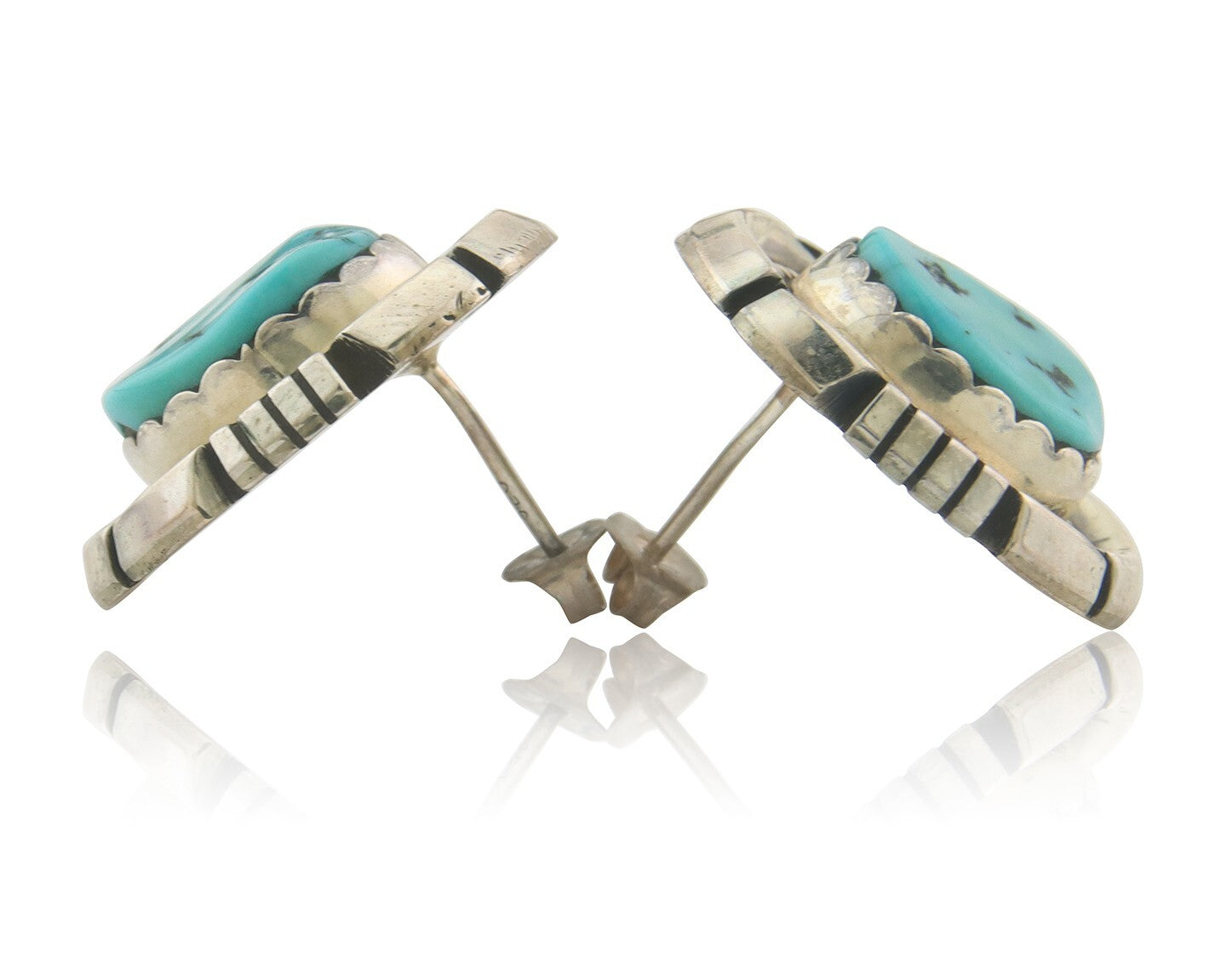 Navajo Earrings 925 Silver Natural Turquoise Native Signed Jon McCray C.80's