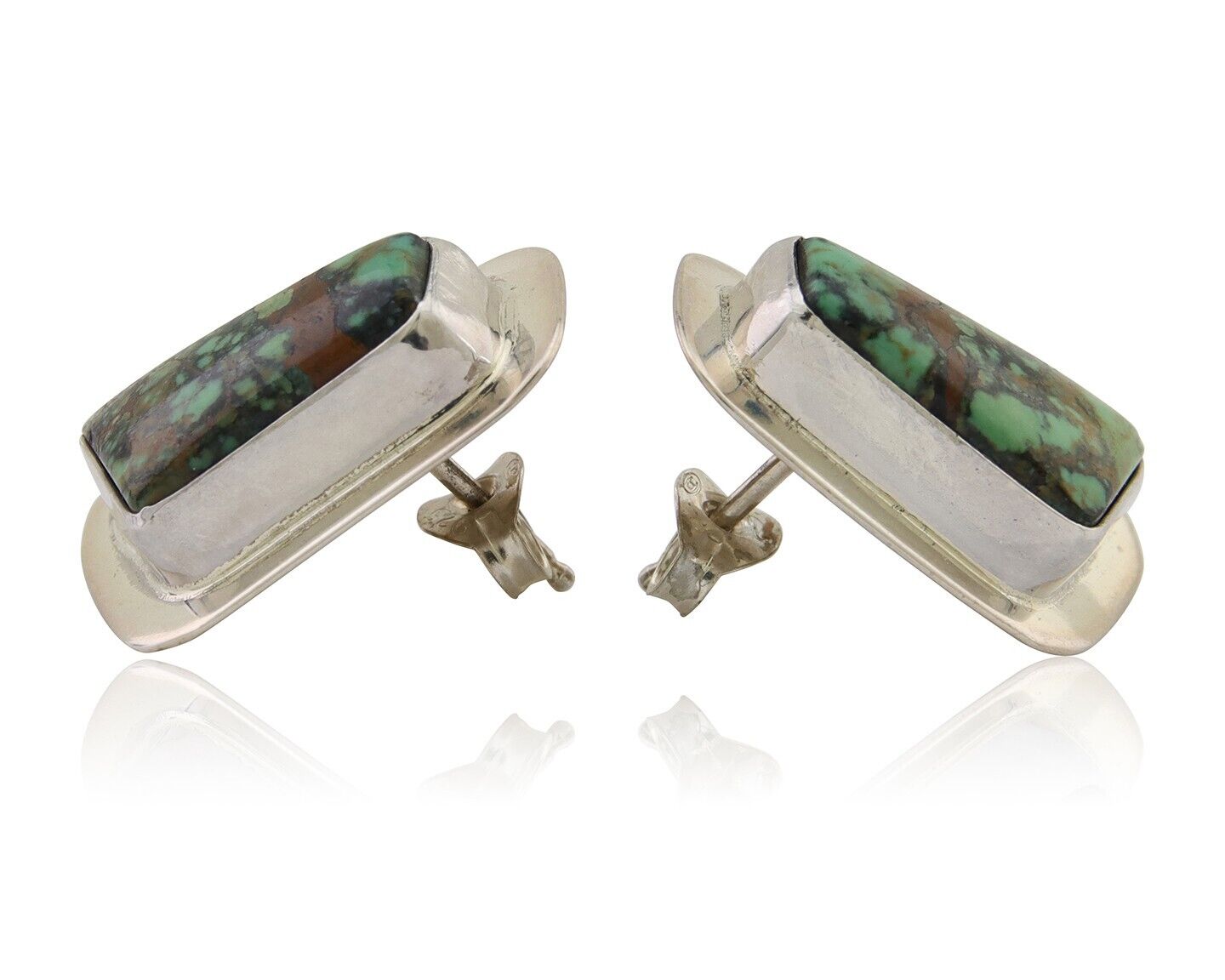 Navajo Shield Earrings 925 Silver Natural Turquoise Artist Signed M.S. C.80's