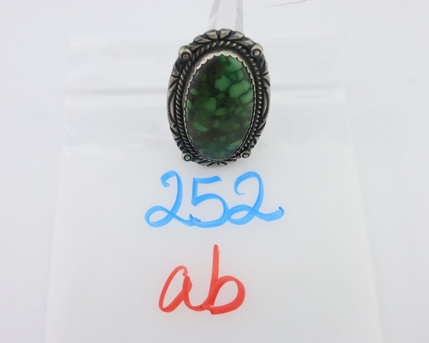 Navajo Ring 925 Silver Varascite Native American Artist C.80's