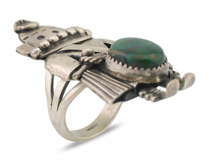 Navajo Kachina Ring 925 Silver Green Turquoise Native American Artist C.80's