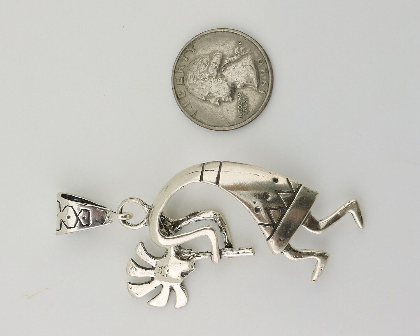 Navajo Kokopelli Pendant 925 Sterling Silver Artist Signed Masha C.80's