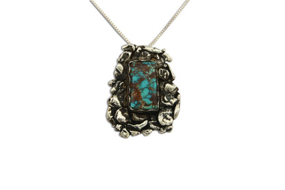 Navajo Necklace 925 Silver Natural Turquoise Artist Signed Sun Set C.80's