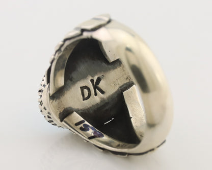 Mens Navajo Ring 925 Silver Sleeping Beauty Turquoise Artist Signed DK C.80's
