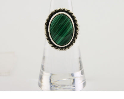 Navajo Ring 925 Silver Natural Malachite Native American Artist C.80's
