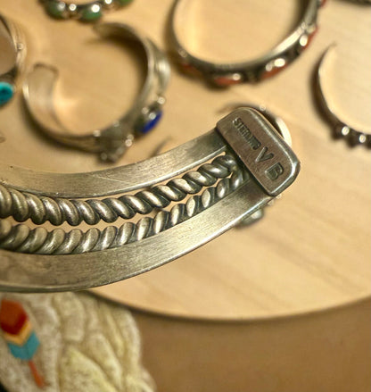 Vintage Navajo natural turquoise sterling silver cuff bracelet signed Vivian Barbone