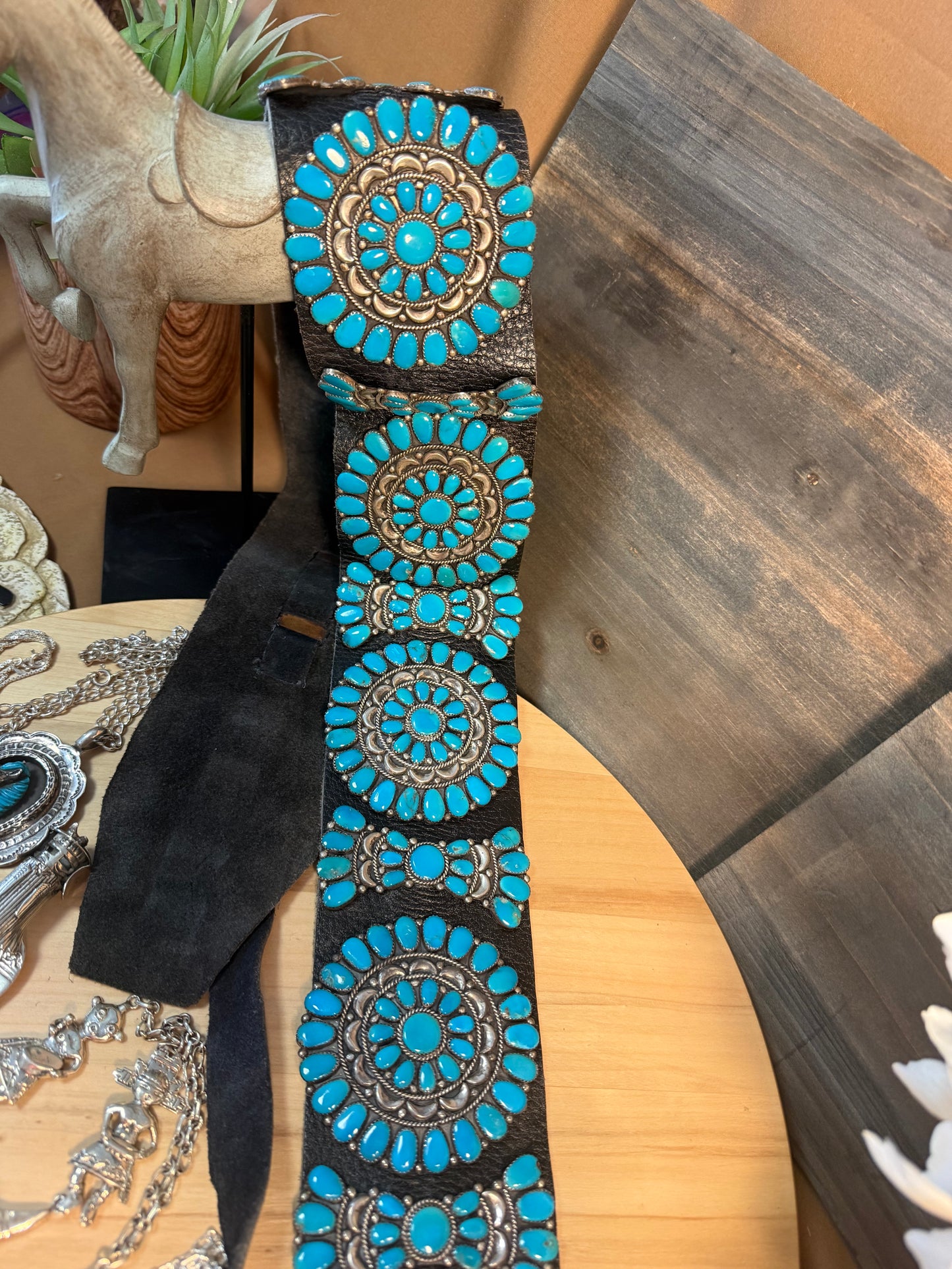 HUGE STATEMENT ZUNI Southwestern Blue Turquoise Sterling Silver Handmade Concho Belt Signed Jack Weekoty