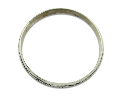 Vintage Navajo Bangle Bracelet Sterling Silver Hand Stamped Signed J
