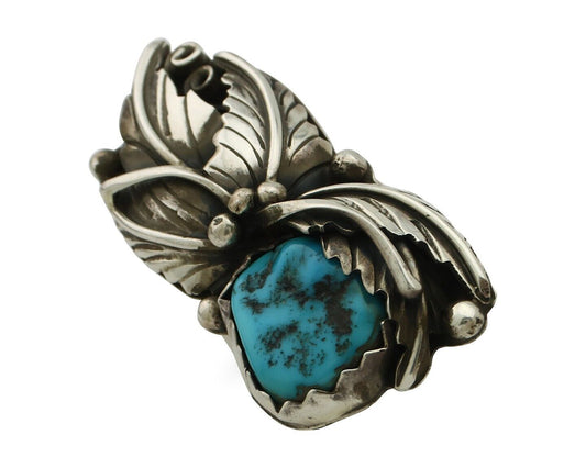 Navajo Ring 925 Silver Sleeping Beauty Turquoise Artist Signed DL C.80's