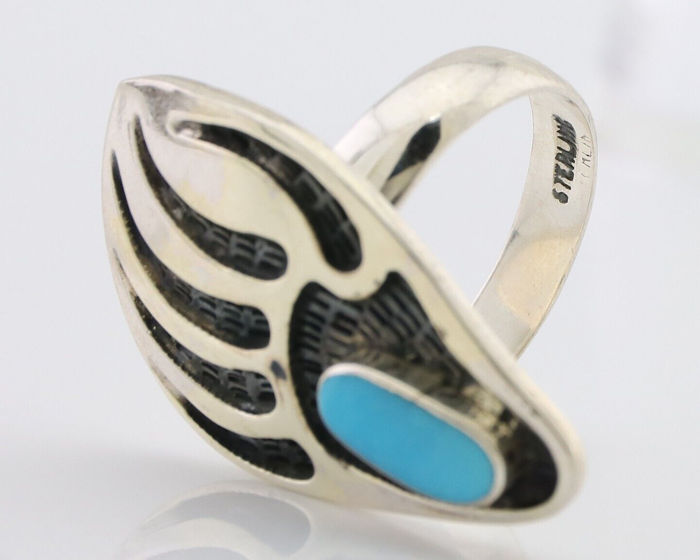 Navajo Badger Paw Ring 925 Silver Turquoise Native American Artist C.80's