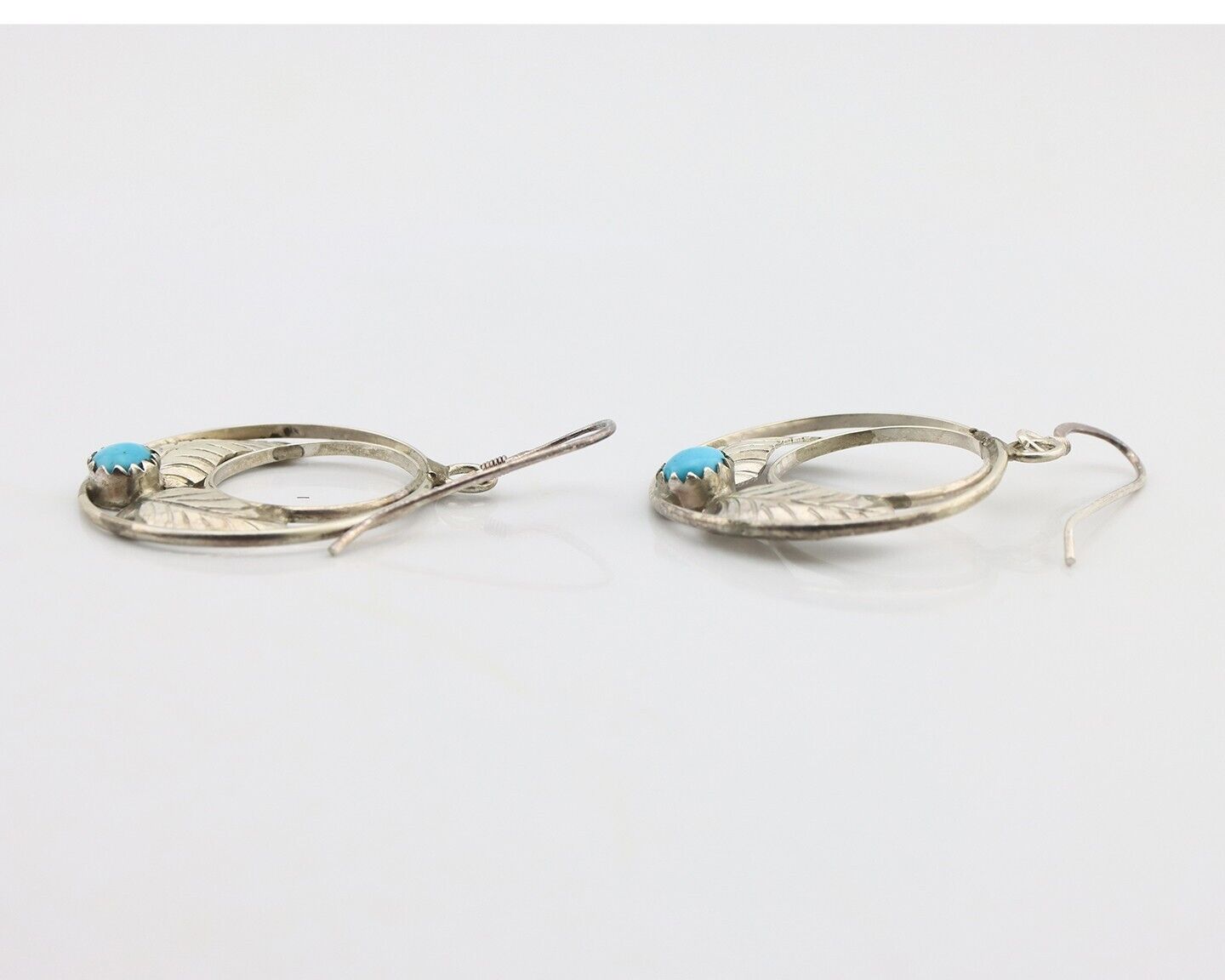 Navajo Dangle Handmade Earrings 925 Silver Blue Turquoise Native Artist C.80's