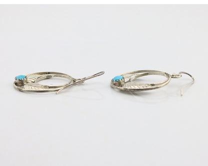 Navajo Dangle Handmade Earrings 925 Silver Blue Turquoise Native Artist C.80's