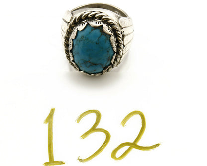Navajo Ring .925 SOLID Silver Kingman Turquoise Signed Artist TeePee C.80's