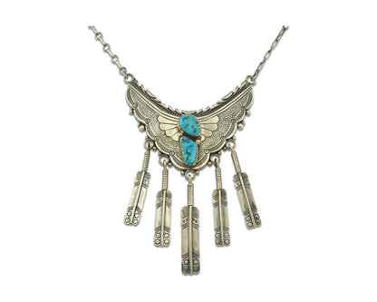 Vintage Navajo Bead Necklace 925 Silver Turquoise Hand Stamped Signed IHMJ