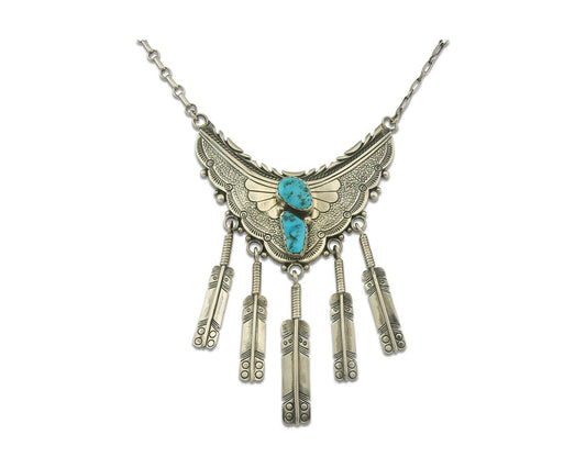 Vintage Navajo Bead Necklace 925 Silver Turquoise Hand Stamped Signed IHMJ