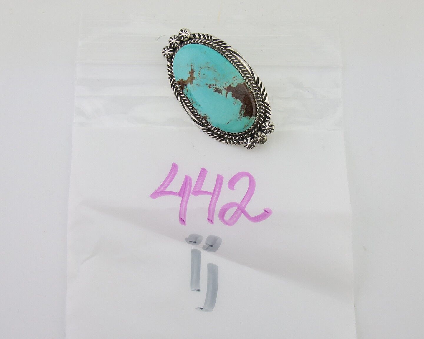 Navajo Pin Pendant 925 Silver Natural Blue Turquoise Artist signed SC C.80's