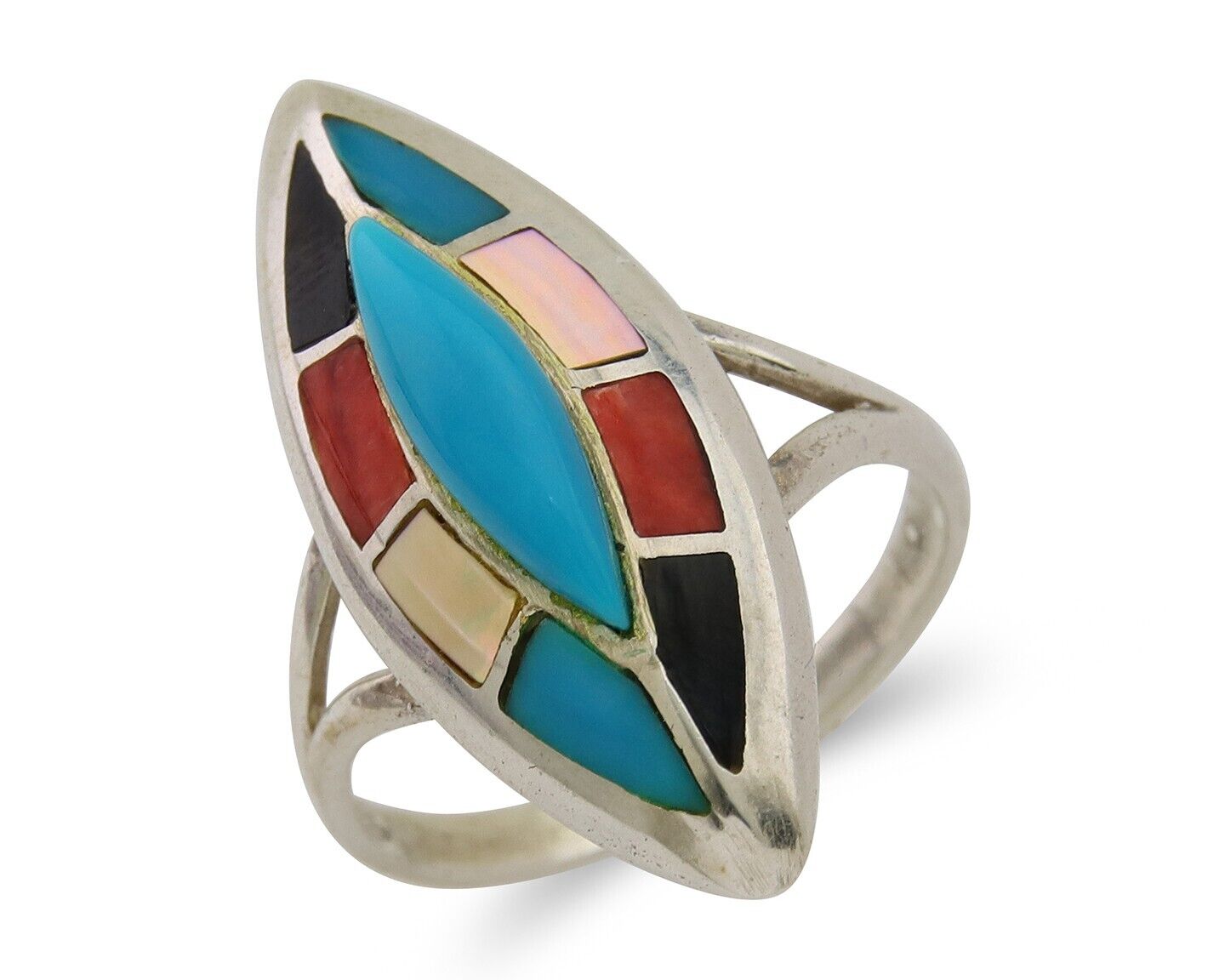 Navajo Ring 925 Silver Turquoise Shell Onyx Spiney Oyster Native Artist C.80's
