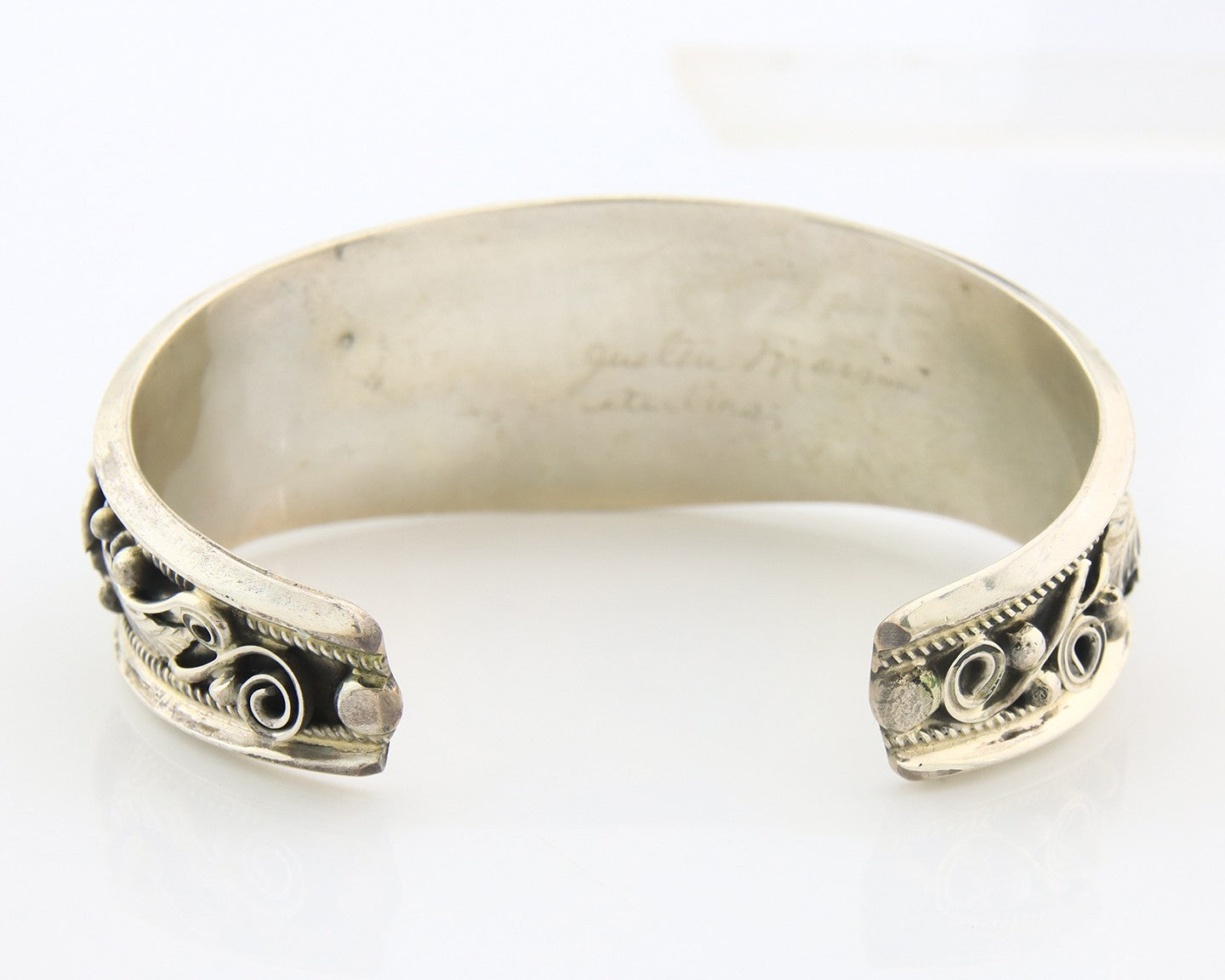 Navajo Cuff Bracelet Sterling Silver Natural Malachite Vintage Signed JM