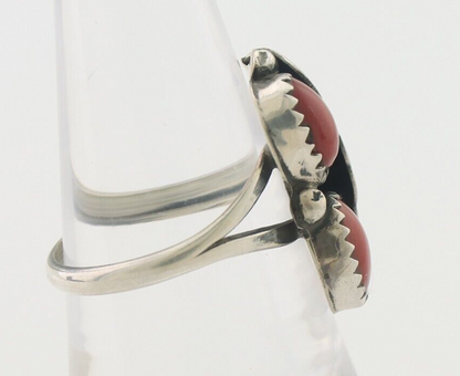 Navajo Handmade Ring 925 Silver Natural Mediterranean Coral Signed 88 C.80's