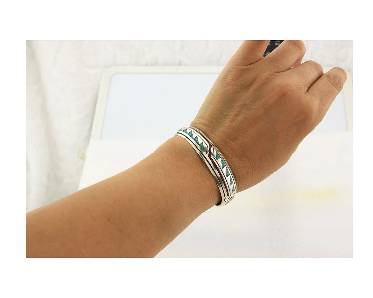 Navajo Cuff Bracelet Sterling Silver Authentic Turquoise Signed Stanley Bain