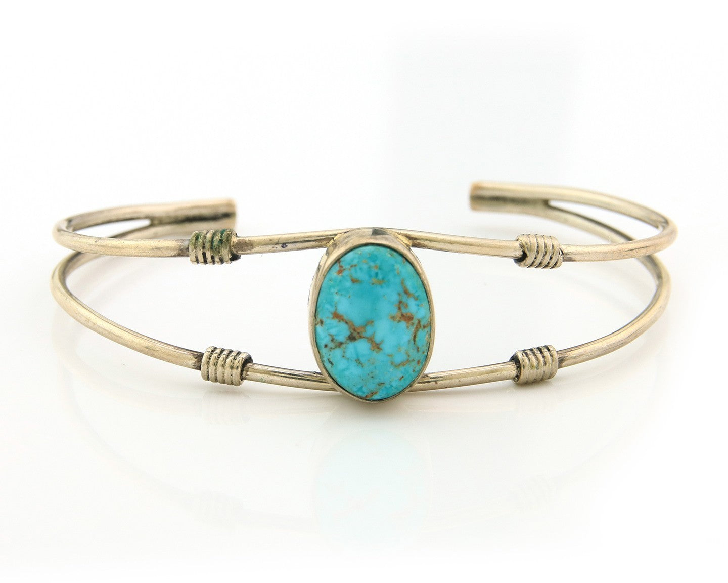 Navajo Cuff Bracelet Sterling Silver Blue Gem Turquoise Native American Artist