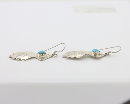Navajo Dangle Earrings 925 Silver Natural Turquoise Artist Signed T C.80's
