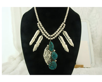 Vintage Navajo Bead Necklace 925 Siilver Turquoise Signed Ben S & LSP