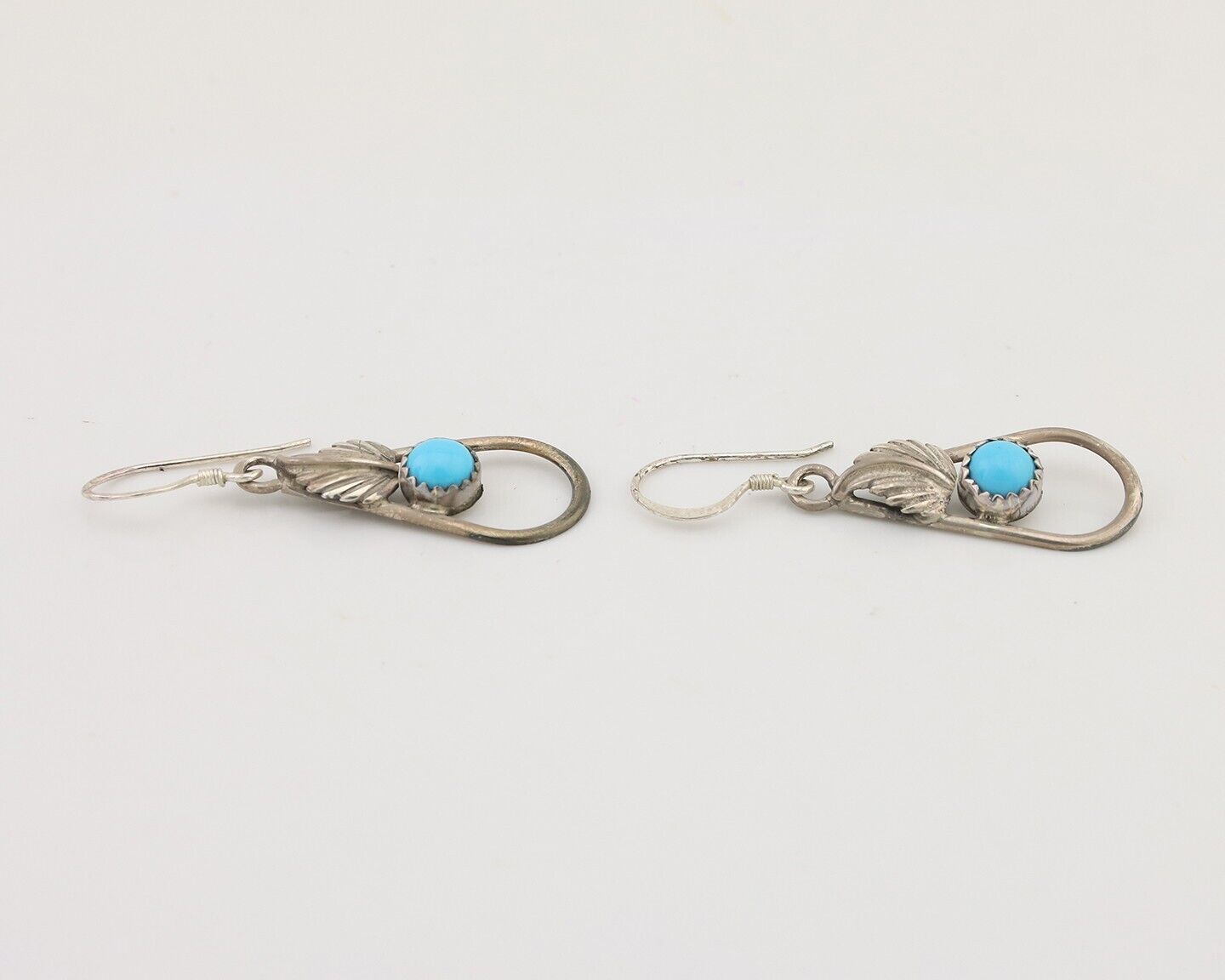 Navajo Dangle Earrings 925 Silver Sleeping B Turquoise Native Artist C.80's