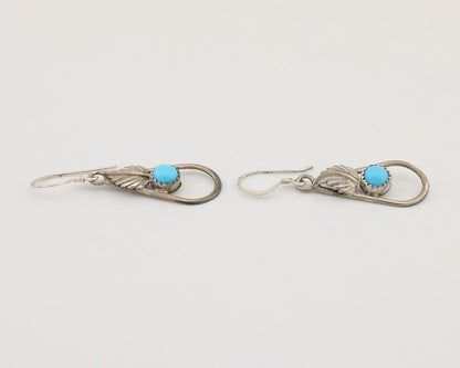 Navajo Dangle Earrings 925 Silver Sleeping B Turquoise Native Artist C.80's