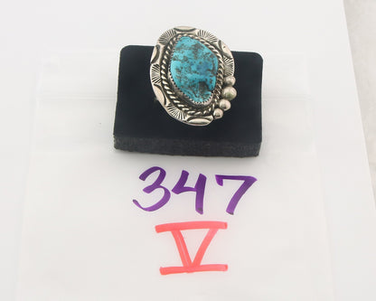 Vintage Navajo Ring 925 Sterling Authentic Turquoise Signed Snail Size 11.75
