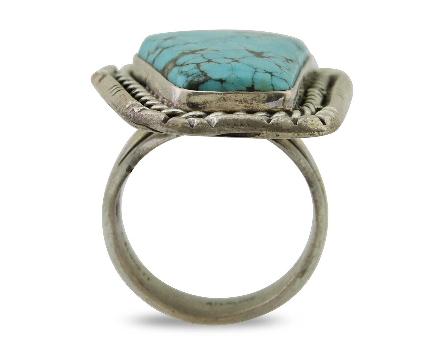 Navajo Ring 925 Silver Spiderweb Turquoise Artist Siged L Bennett C.80's