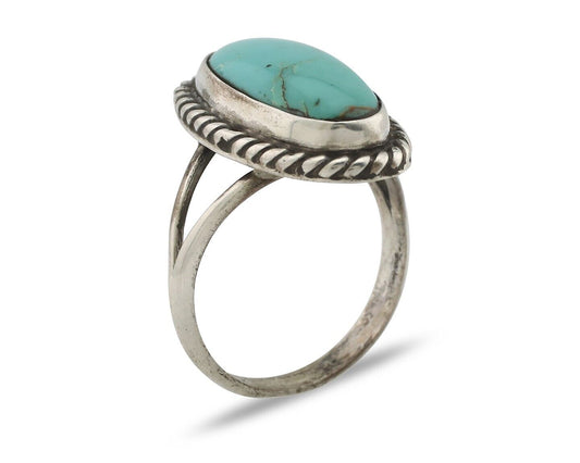 Navajo Ring 925 Silver Natural Kingman Turquoise Signed M Montoya C.80's