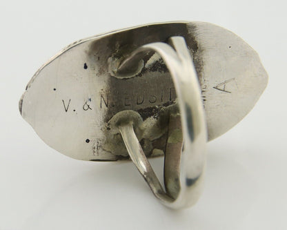 Navajo Handmade Ring 925 Silver Black Onyx Artist Signed V & N Edsitty C.80's