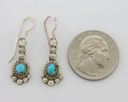 Navajo Earrings 925 Silver Blue Turquoise Artist Signed DB C.80's